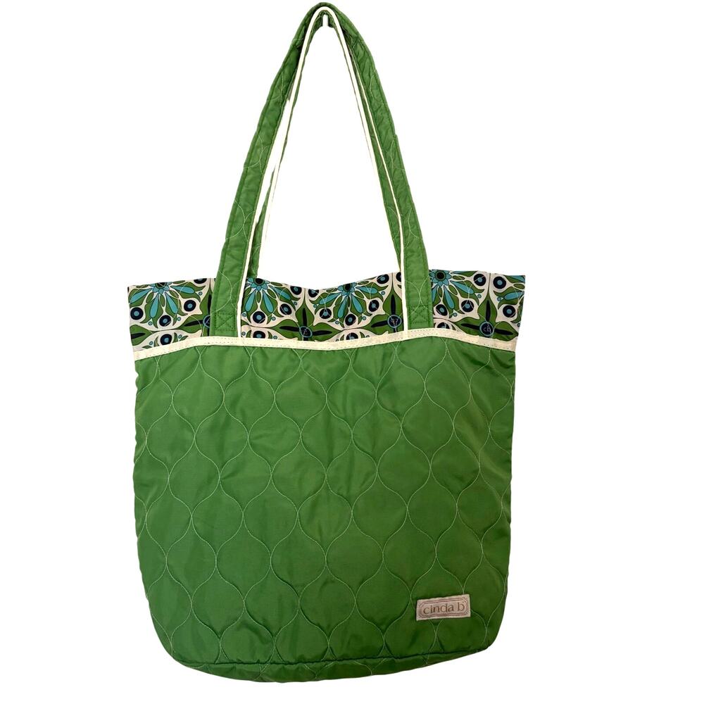 Cinda B Quilted Nylon Tote Shoulder Bag Green